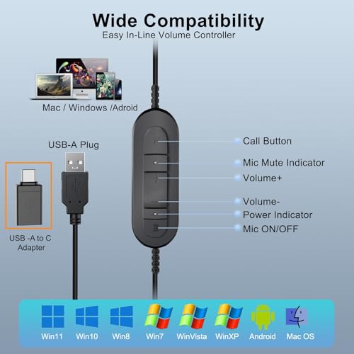 Image of emaiker monaural USB Headset with Stereo Headphone Noise cancelation Microphone Computer Phone Headset for Drangon Voice Recognition Speech Dictation Skype Chat
