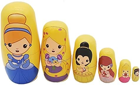 Konrisa Nesting Dolls for Girls 6pcs Princess Hand Painted Figurines in Silk Skirt Matryoshka Nesting Dolls Wooden Stacking Toys New Year Birthday Party Decoration