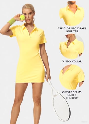 Image of Hiverlay Golf Dresses for Women with Shorts and Pockets, V-Neck Short Sleeve Tennis Dress, Workout Athletic Dresses