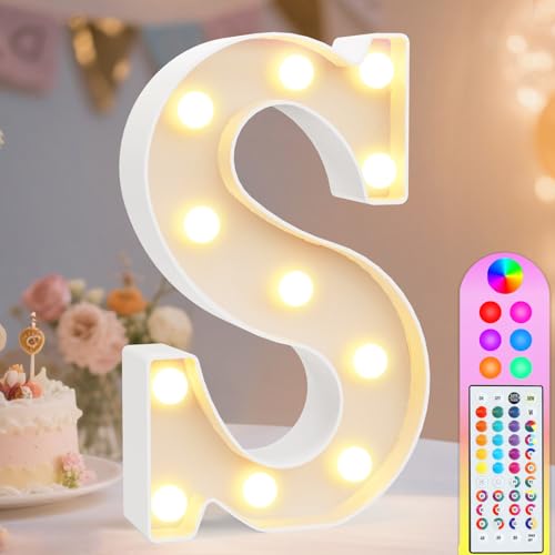 Image of Pooqla Colorful Light Up Letters with Remote, Upgraded 35 Colors LED Marquee Letters, RGB Lighted Letter for Girls Teenager Gift, Birthday, Party, Wedding, Night Light, Room, Bedroom Decor, Letter S
