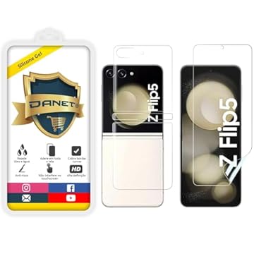 Películas de Gel Silicone Flexível Transparente Frente e Verso Para o Samsung Galaxy Z Flip 5 5G - Proteção Que Adere E Cobre Toda a Tela e Parte Traseira do Aparelho