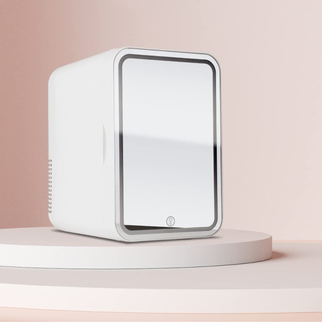 Mini Beauty Lodówka 8/12 l z lustrem podświetlanym LED, przenośna mini lodówka do pielęgnacji skóry, maska do makijażu, napoje, owoce, chłodziarka i cieplejsza, dwufunkcyjna, cicha do sypialni, biura, samochodu toaletkowego, 12 l