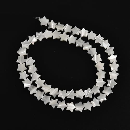 Image of HAAMIIQII Natural White Mother of Pearl Shell Beads 8mm Star Shape Semi Precious Stone Loose Gemstone Beads for Jewelry Making Strand 15 Inch (50-53pcs)