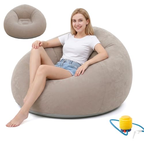MOFXWHE Aufblasbarer Sessel Sitzsack, Aufblasbares Sofa, Wasserdichtes Luftsofa Aufblasbares, mit Luftpumpe, Tragbares Flocking Aufblasbare Couch für Outdoor, Camping, Reisen, Strand, Pool (Grau)