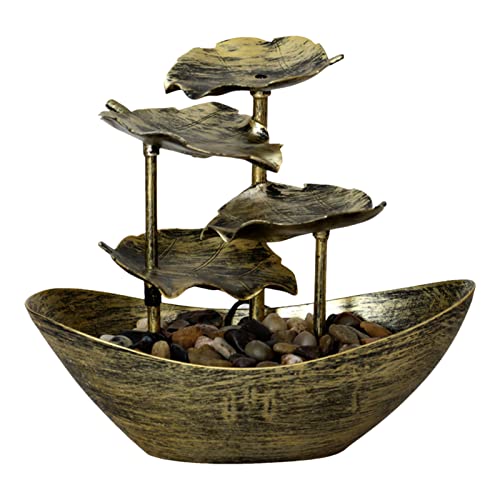 Fuente de Agua para Interiores, 28 x 15 x 25 cm, Fuente de nenúfares de Agua para Interiores, Fuente de Cascada pequeña de 4 Niveles, Bomba automática con Potencia, Fuente de Escritorio