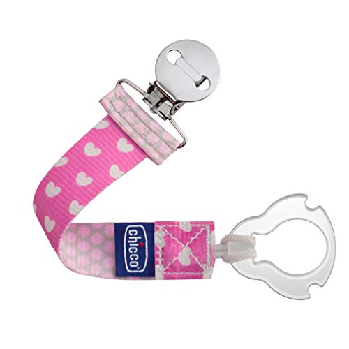 Image of Chicco Two-in-One Pacifier Clip with Loop and Ring Attachments | Loop for Teethers and Small Toys | Ring Included for Knob-Style Pacifiers | Secure Clasp is Gentle on Clothing | Pink