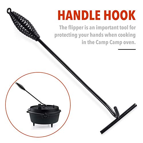 Dutch Pot Lid Lifter,Awtang Duty Cast Iron Dutch Oven Lid Lifter with Spiral Bail Handle - Metal Campfire Cooking Accessory with Black Finish - Outdoor Camping, Picnics and Barbecues Cookware
