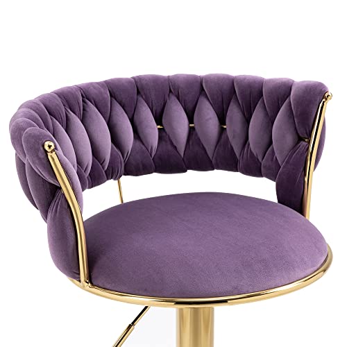 Kakotito 360° Velvet Swivel Bar Stools With Low Back & Footrest, Adjustable Counter Barstools, Gold Bar Stool (Set Of 2, Purple) #TOP7