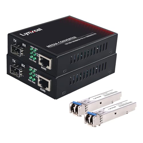 Image of Gigabit Single Mode LC Fiber Media Converter, 10 /100 /1000Base-TX to 1000Base-LX SFP RJ45 Copper Converter with 2Pack Dual LC Transceiver Module, 1.25Gbps SMF 1310nm, up to 20km, 1 Pair