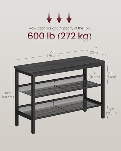 Image of VASAGLE 3 Tier Shoe Rack Bench, One Piece Shelves, Industrial Style | Shoe Storage Organizer with Raised Edges, Easy Assembly, 11 x 29.5 x 19.7 Inches, Charcoal Gray and Matte Black ULSB070BA01S