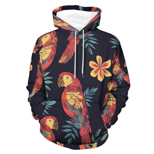 Sweat à capuche fleur et perroquet imprimé pour homme et femme en taille S