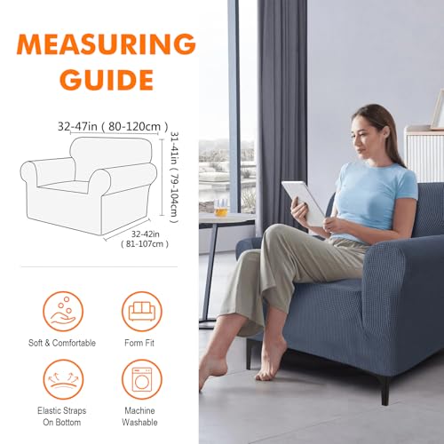 GRIFEMA High Stretch Sofabezug 1 Sitzer Sofaüberwurf Jacquard Elastische Sofahusse für Wohnzimmer Protector für Hunde Haustiere, Grau