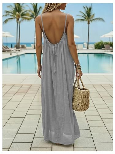 Image of SHENHE Women's Open Back Spaghetti Strap Beach Maxi Dress Loose Flowy Vacation Sundress