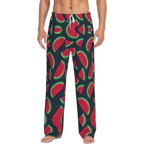 Pantalon de pyjama flanelle homme anti-froid léger imprimé pastèque rouge avec poches
