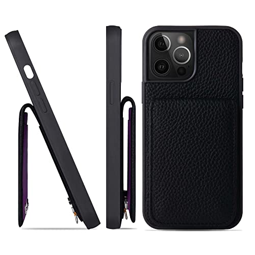iPhone12 ProMax ケース 本革 シュリンクカーフレザー カードポケット フラップ スタンド機能 ショルダーストラップ 耐衝撃 ハンドメイド ギフト シンプル メンズ レディース スマホケース 黒 クロ ブラック SCPG-12ProMax-Black