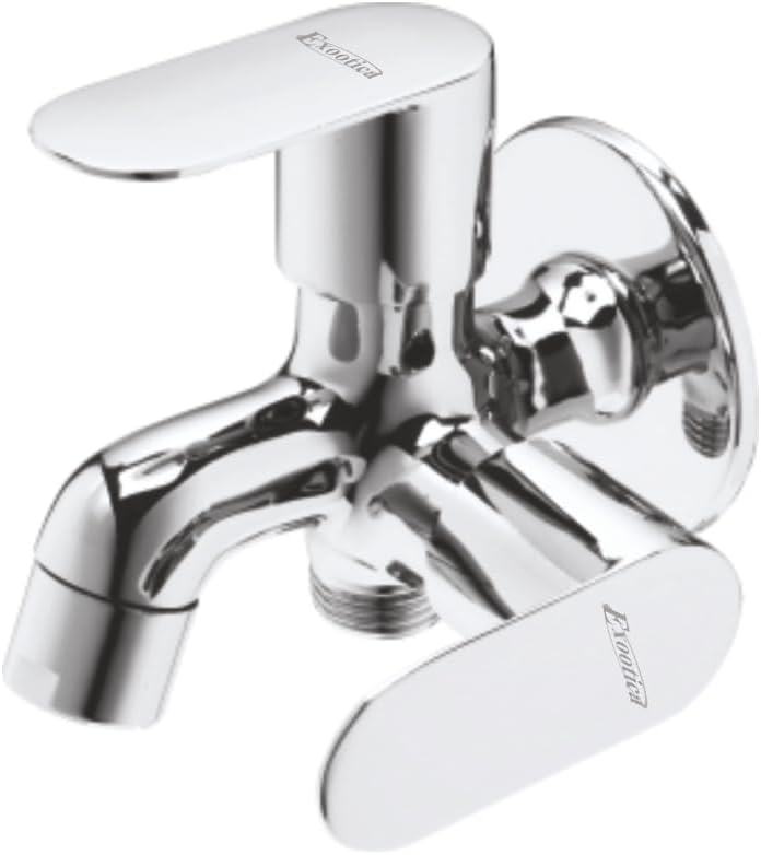 - Silver Brass 2 Way Bib Cock Tap with Wall Flange - Roma | Premium Wall-Mounted Chrome Finish Faucet for Bathroom, Kitchen & Outdoor Use