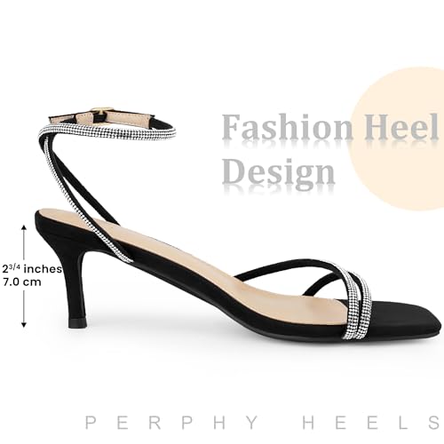 Perphy Squared Toe Rhinestone Kitten Heels Sandals for Women2