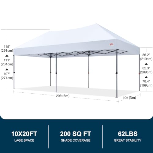 Image of MASTERCANOPY 10x20 Durable Pop Up Canopy Tent with Roller Bag, White