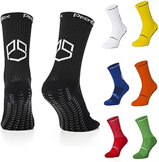 PremSox Football Grip Socks Non Slip Sports Sock featuring Rubber Pads inside and out Low Mid-Calf Non Slip Cushion Crew Team for Running, Fitness Black White Red Blue Yellow Green Orange 6 to 11