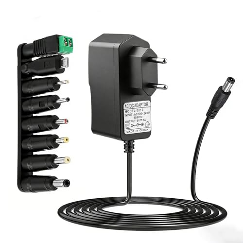 6V 1A Alimentation Adaptateur Secteur avec 8 Connecteurs Chargeur AC 100-240V vers DC 6Volt 1000mA pour Routeur Bande LED Caméra CCTV Câble d'alimentation de Remplacement pour Chargeur de Batterie