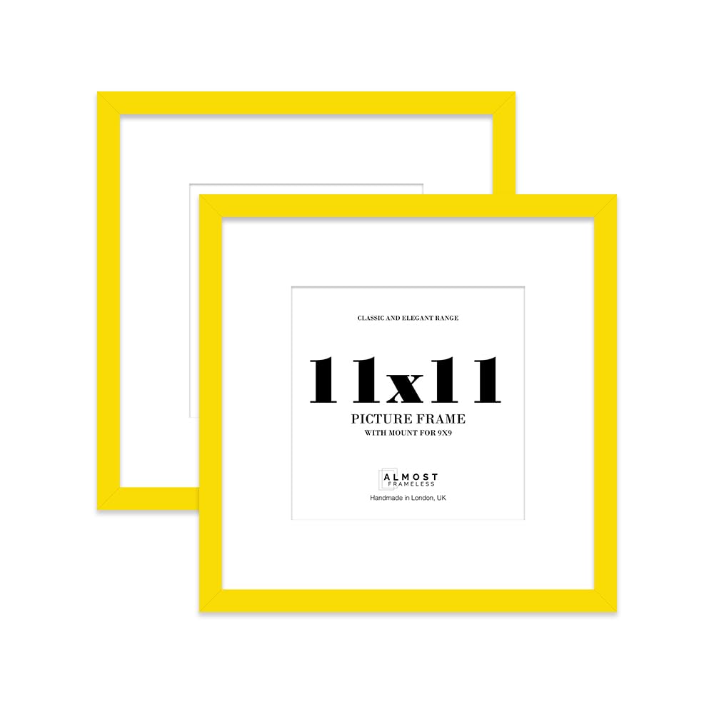 11x11 Yellow Picture Frame with Mount for 9x9 Photos, Prints - Modern Square Wall Frame, Set of 2