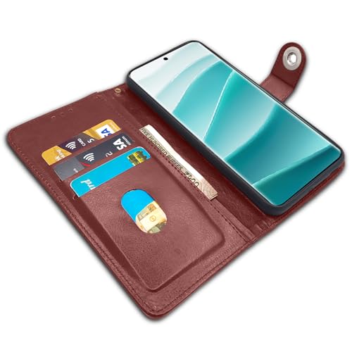 Image of Pikkme Flip Cover Leather Finish | Inside TPU with Card Pockets | Wallet Stand and Shock Proof | Complete Protection Button Flip Case for Redmi Note 14 Pro /Redmi Note 14 Pro Plus 5G(Brown)