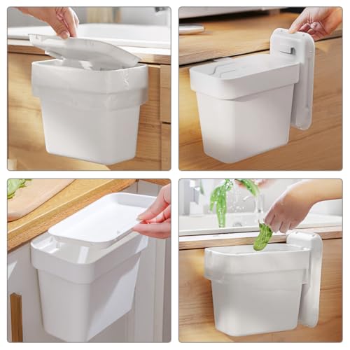 Bote de basura pequeño colgante para cocina con tapa blanco miniatura 4