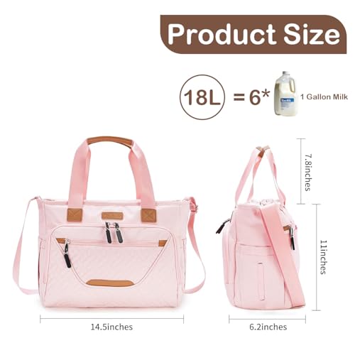 Image of FHELAD Diaper Bag Tote for Women, Baby Diaper Bag 16L (Pink) | 5 Insulated Pockets, Stroller Clip, 15.6 Inch Laptop Compartment, Detachable Shoulder Strap