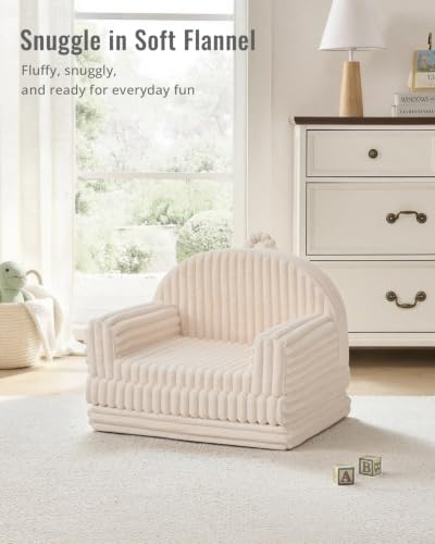 Image of Blissful Diary Kids Couch, 2-in-1 Kids Chair & Sofa for Sitting and Play, Kids Couch for Playroom, Gift for Girls Boys, Cream White