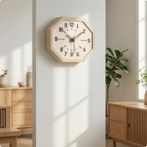 Reloj octogonal sin sonido para pared con estilo retro ideal para recibidor 8