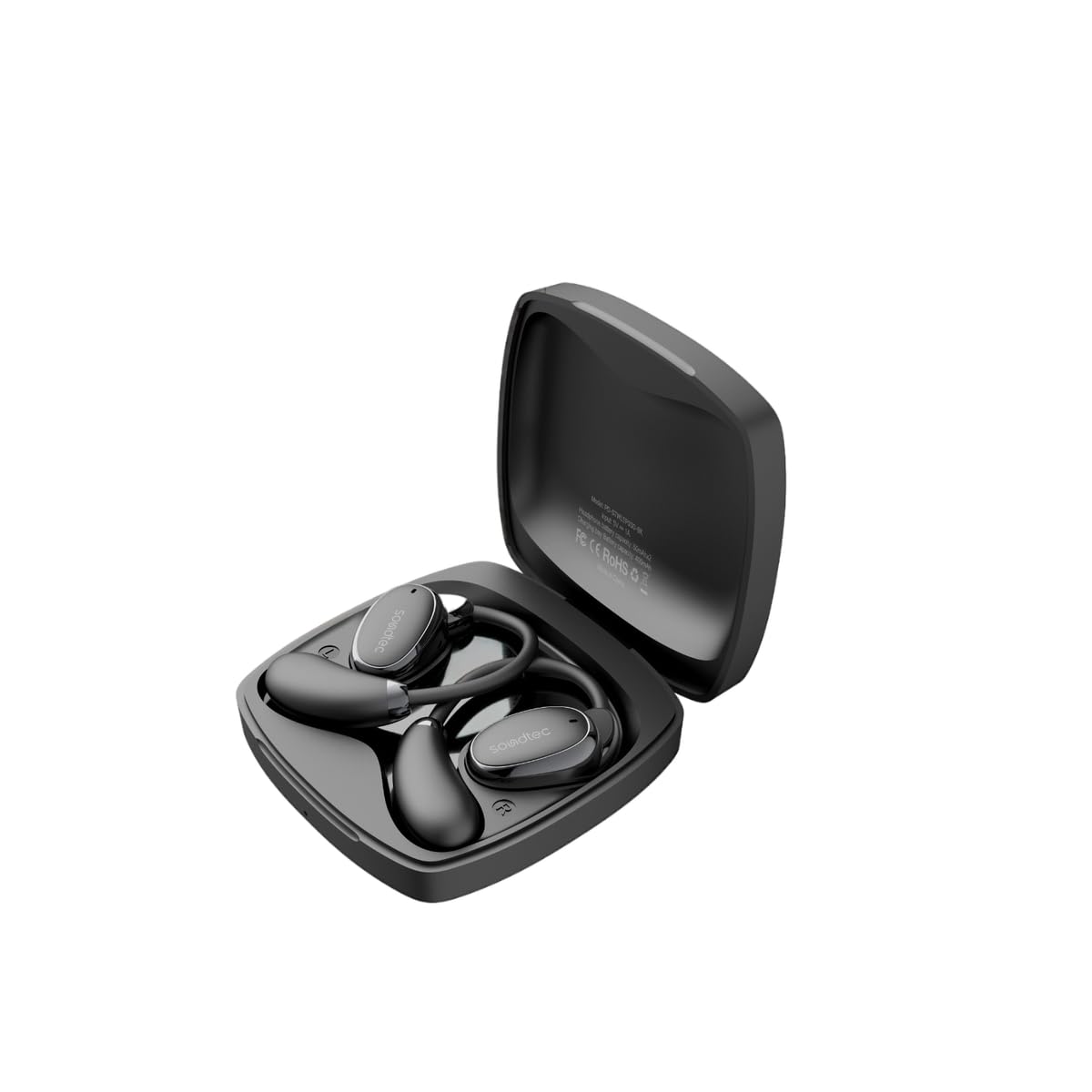 Porodo Soundtec Aero Tune Open Wearable Earbuds BT V5.4,8H Playtime, Built-In Microphone, HiFi Sound, Touch Controls, Rich Bass, Type-C Fast Charging, Portable for Gym Running Exercising- Black