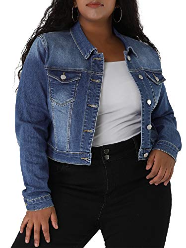 uxcell Women's Plus Size Button Closed Cropped Denim Jackets Stitching 2025