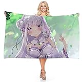 Re:Life in a different world from zero Emilia/Puck Toalla De Playa De Secado Rápido Sin Arena De Absorción Ligera De Microfibra De Anime Toalla De Camping Viaje Piscina Picnic Toalla Baño De Natación