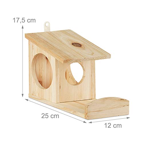 Relaxdays Eichhörnchen Futterhaus zum Hängen, Aus Holz, Wetterfest, HBT: ca. 17,5 x 12 x 25 cm, natur