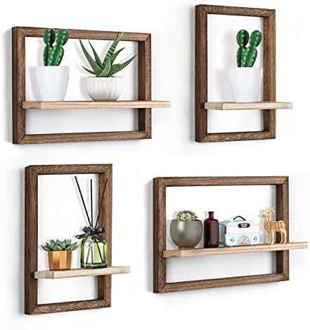 idee-home Floating Shelves for Wall, Rustic Square Hanging Floating Shelves Set of 4 Wood, Wall Decor Mounted Bathroom, Living Room, Kitchen Storage