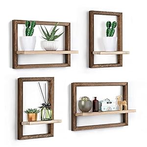idee-home Floating Shelves for Wall, Rustic Square Hanging Floating Shelves Set of 4 Wood, Wall Decor Mounted Bathroom, Living Room, Kitchen Storage