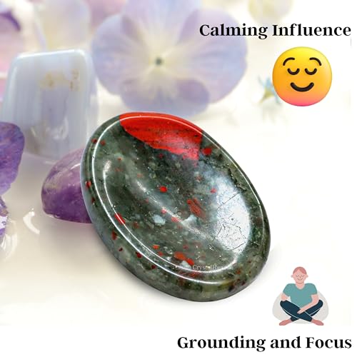 Image of Crystal Heaven Certified African Bloodstone Thumb Worry Pebbles Stones For Anxiety Stress Relief Massage-Original Healing Gemstone Agate Rubbing Stone For Yoga Meditation Spiritual Reiki Feng Shui