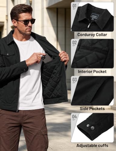 Image of TACVASEN Men's Casual Quilted Cotton Jacket Cargo Corduroy Collar Jacket Work Shacket with 5 Pockets for Fall and Winter