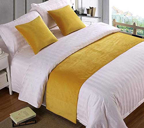 Zhiyuan Solid Velvet Hotel Bed Runner Home Decorative Bed Foot Scarf 19.5 x 94 Inches, Yellow