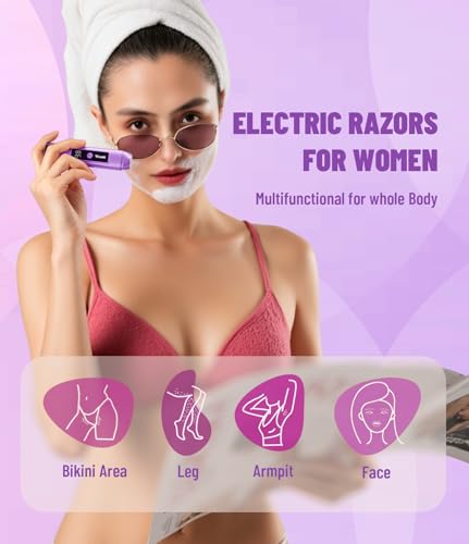 Image of Dynooper Electric Bikini Trimmer for Women: IPX7 Waterproof Dual Head Cordless Electric Shaver for Women with LED Display & 0.5mm Ceramic Blades for Pubic Hair, Face, Legs - Grape Purple