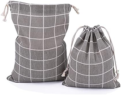 Amoyie Drawstring Organiser Bag Set 3 pcs, Canvas Fabric Pouch for Little Accessories, Grey Tartan, Pack of 3 - Image 4