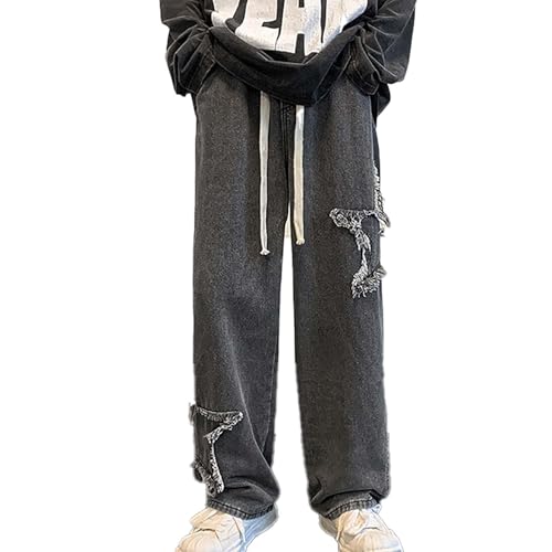 Men's Baggy Jeans Y2K Straight-Leg Wide-Leg Gothic Emo Denim Pants with Star Patterns Street Style Harajuku Clothes