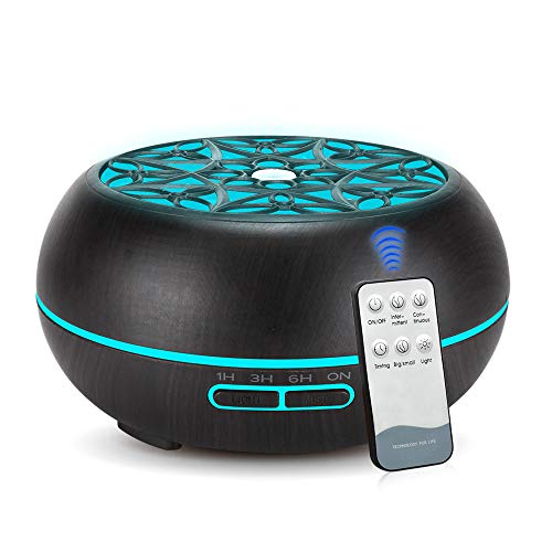 DEPNEE 300ml Humidificador ultrasónico con control remoto para aceite esencial de difusor de aroma de aceite esencial (Grano de madera oscura)