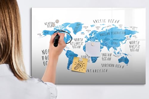 Tableau effaçable en verre trempé robuste design carte terrestre - 5