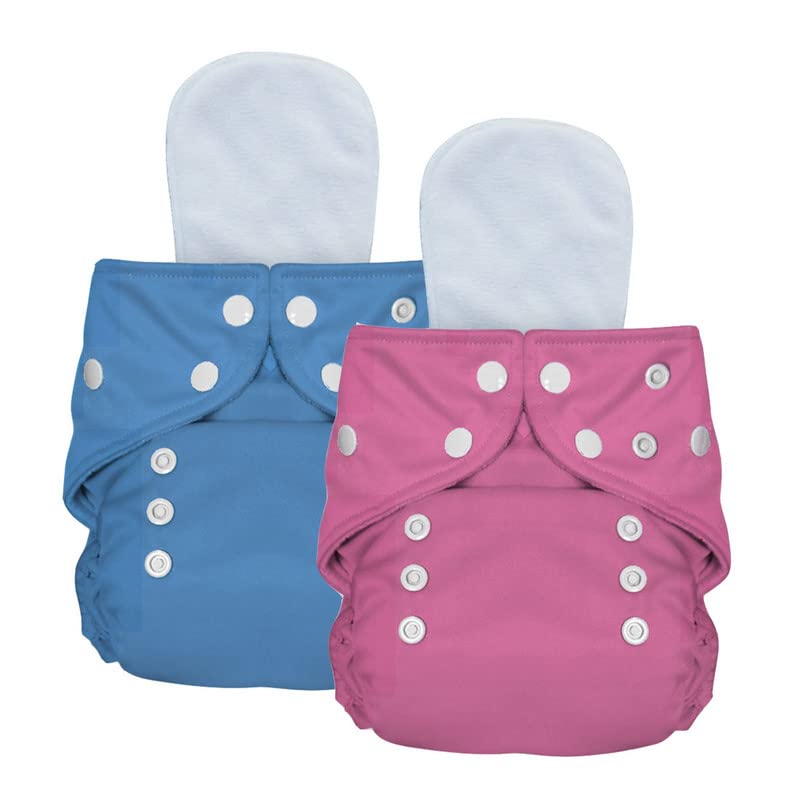 Image of Bumtum Baby Diaper | 0-3 Yrs Baby Freesize | Pack of 2, New Born Baby Diaper, Cloth Diaper, Waterproof Reusable Diaper, 5hrs Absorbency, Washable, Cotton, Extra Soft (Solid Blue & Solid Pink)