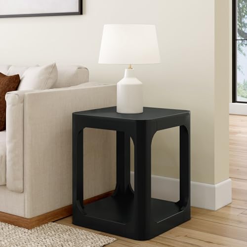 Plank+Beam Modern Rounded Square Side Table with Shelf, Solid Wood End Table for Living Room, 20in, Black by Plank+Beam - Used condition - US$118.46