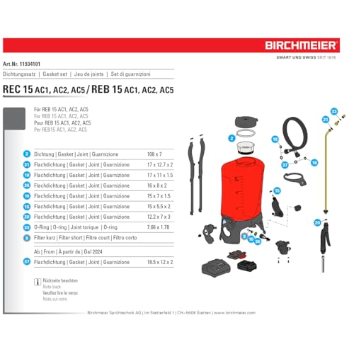 Joints Birchmeier REC 15 REB 15 solution baisse pression pompe
