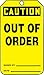 Accuform MDT619PTP RP-Plastic Safety Tag, Legend "Caution Out of Order", 5.75" Length x 3.25" Width x 0.015" Thickness, Black on Yellow (Pack of 25)