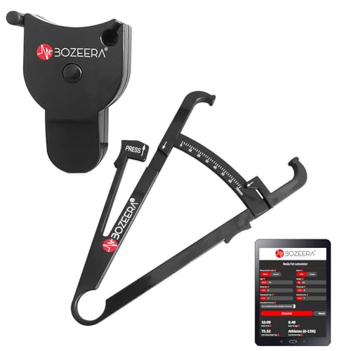 [BODY FAT CALIPER AND BODY MEASURING TAPE] / Skinfold Caliper and Body Tape Measure - Includes FREE Software Video Interpretation and English Manual - BOZEERA - The complete set.