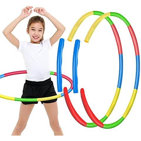 Hymaz 2 Pack Exercise Hoops Weighted Fitness Hoop 8 Section Detachable Plastic Hoop Toys Adjustable Weight & Length for Kids Adults Workout, Fitness, Pet Training Cover